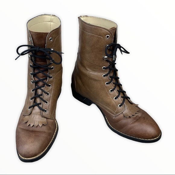 Laredo Shoes - LAREDO Vintage Kiltie Fringe Lace Up Boots Boho
